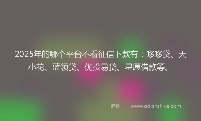 2025年的哪个平台不看征信下款有：哆哆贷、天小花、蓝领贷、优投易贷、星愿借款等。