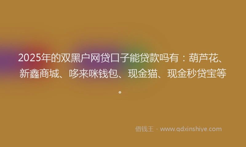 2025年的双黑户网贷口子能贷款吗有：葫芦花、新鑫商城、哆来咪钱包、现金猫、现金秒贷宝等。