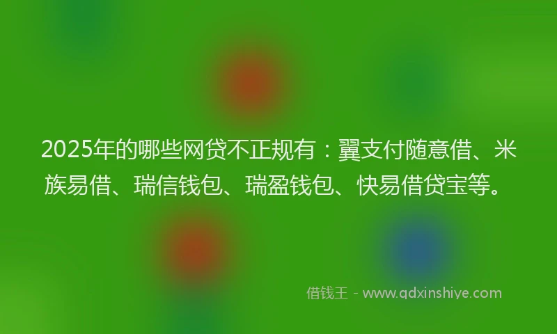 2025年的哪些网贷不正规有：翼支付随意借、米族易借、瑞信钱包、瑞盈钱包、快易借贷宝等。