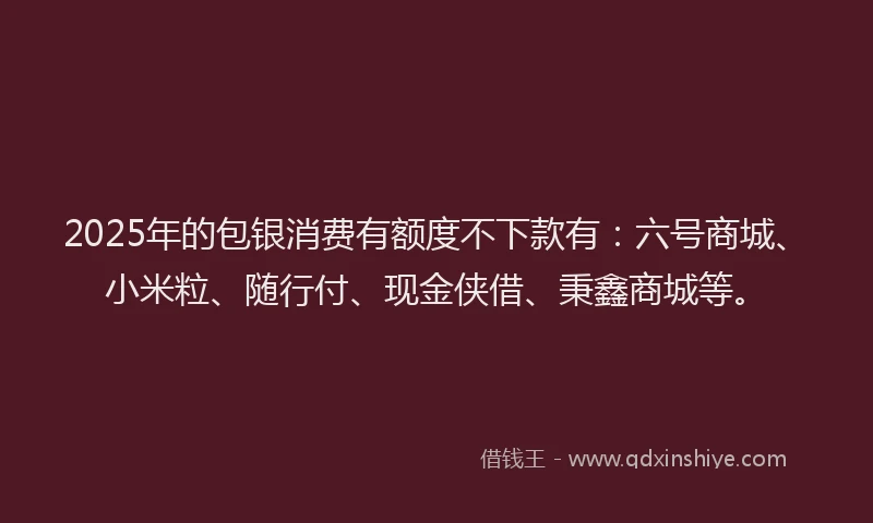 2025年的包银消费有额度不下款有：六号商城、小米粒、随行付、现金侠借、秉鑫商城等。