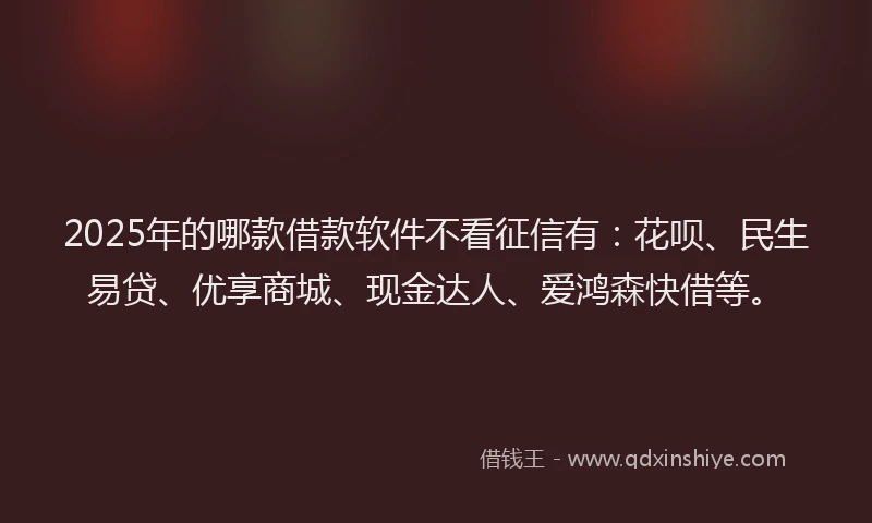 2025年的哪款借款软件不看征信有：花呗、民生易贷、优享商城、现金达人、爱鸿森快借等。