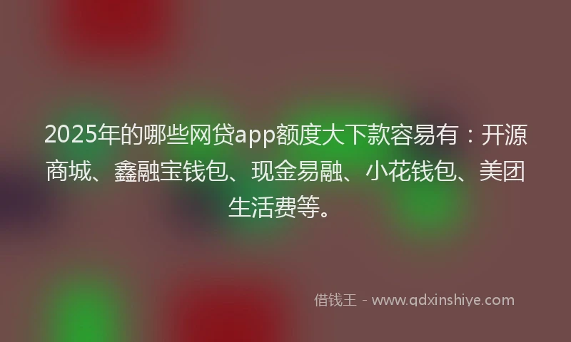 2025年的哪些网贷app额度大下款容易有：开源商城、鑫融宝钱包、现金易融、小花钱包、美团生活费等。