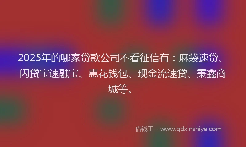 2025年的哪家贷款公司不看征信有：麻袋速贷、闪贷宝速融宝、惠花钱包、现金流速贷、秉鑫商城等。