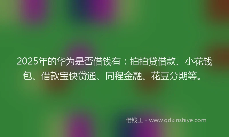 2025年的华为是否借钱有：拍拍贷借款、小花钱包、借款宝快贷通、同程金融、花豆分期等。