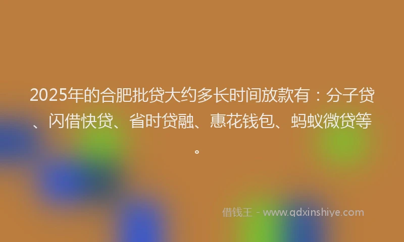2025年的合肥批贷大约多长时间放款有：分子贷、闪借快贷、省时贷融、惠花钱包、蚂蚁微贷等。