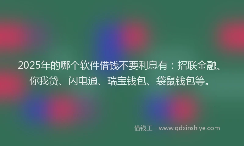 2025年的哪个软件借钱不要利息有：招联金融、你我贷、闪电通、瑞宝钱包、袋鼠钱包等。
