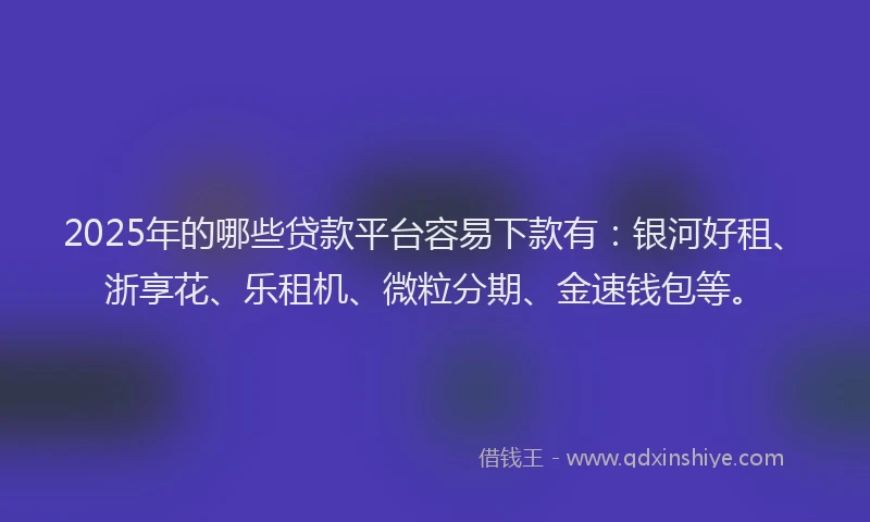 2025年的哪些贷款平台容易下款有：银河好租、浙享花、乐租机、微粒分期、金速钱包等。