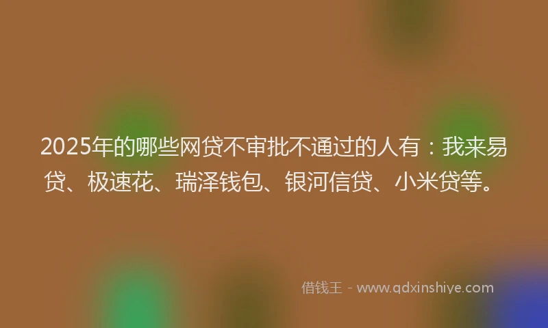 2025年的哪些网贷不审批不通过的人有：我来易贷、极速花、瑞泽钱包、银河信贷、小米贷等。
