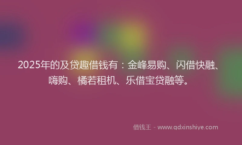 2025年的及贷趣借钱有：金峰易购、闪借快融、嗨购、橘若租机、乐借宝贷融等。