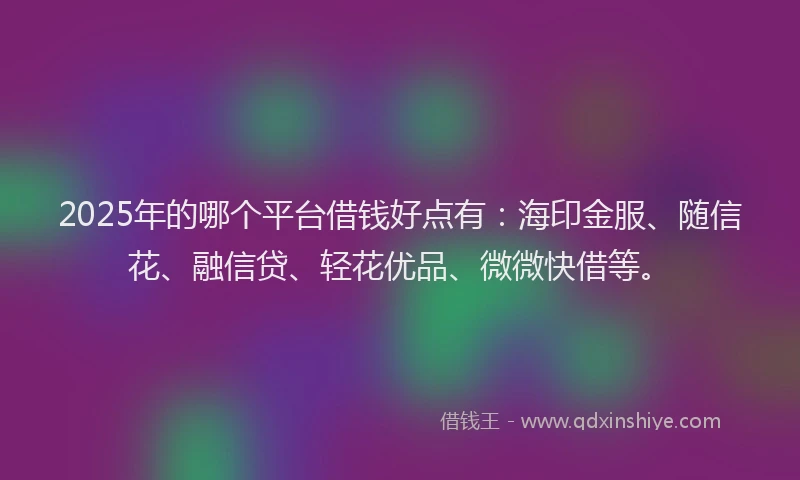 2025年的哪个平台借钱好点有：海印金服、随信花、融信贷、轻花优品、微微快借等。