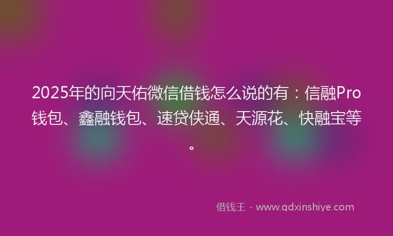 2025年的向天佑微信借钱怎么说的有：信融Pro钱包、鑫融钱包、速贷侠通、天源花、快融宝等。