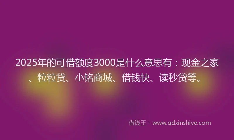 2025年的可借额度3000是什么意思有：现金之家、粒粒贷、小铭商城、借钱快、读秒贷等。
