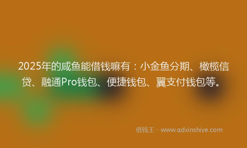 2025年的咸鱼能借钱嘛有：小金鱼分期、橄榄信贷、融通Pro钱包、便捷钱包、翼支付钱包等。