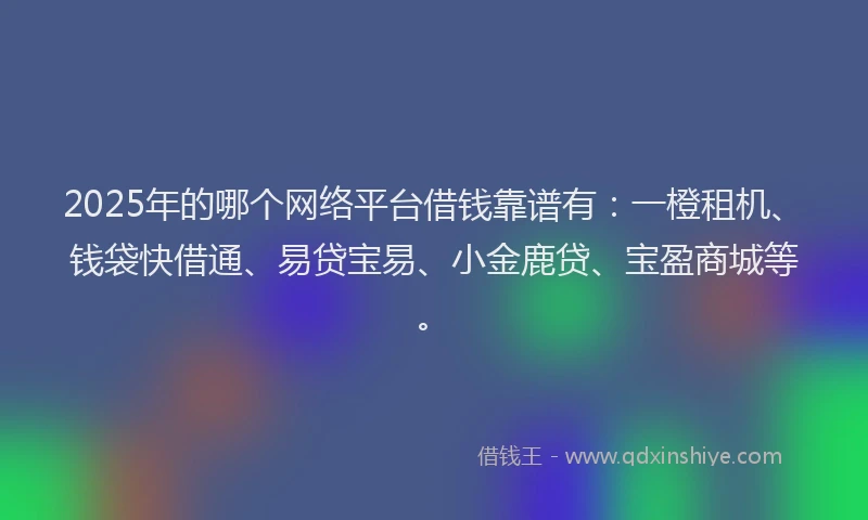 2025年的哪个网络平台借钱靠谱有：一橙租机、钱袋快借通、易贷宝易、小金鹿贷、宝盈商城等。