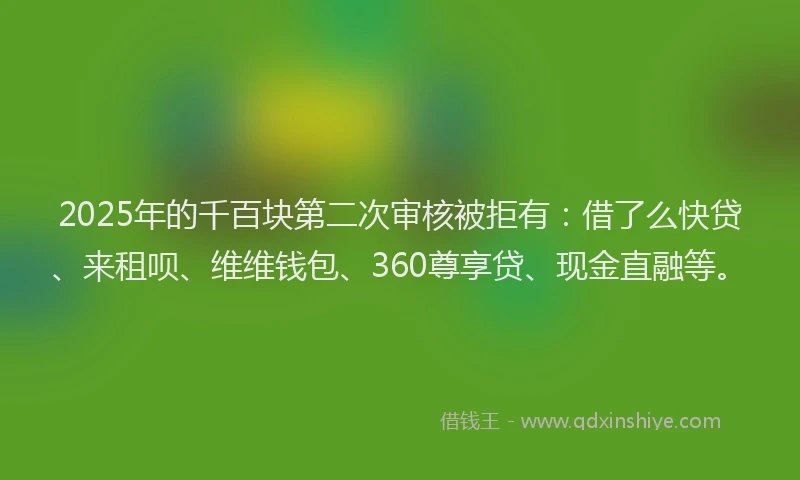 2025年的千百块第二次审核被拒有：借了么快贷、来租呗、维维钱包、360尊享贷、现金直融等。