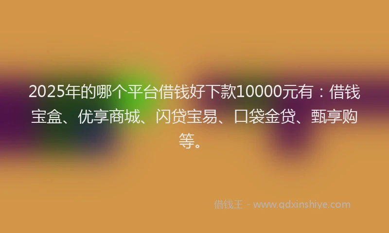 2025年的哪个平台借钱好下款10000元有：借钱宝盒、优享商城、闪贷宝易、口袋金贷、甄享购等。