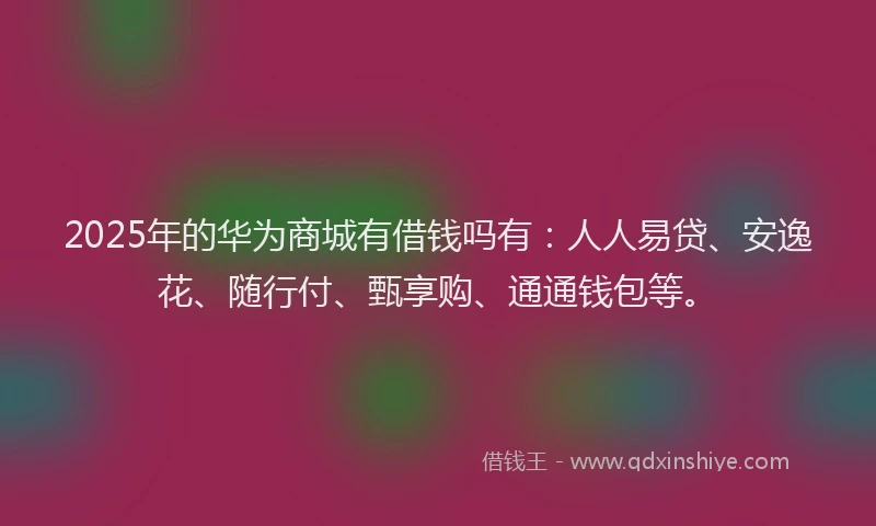 2025年的华为商城有借钱吗有：人人易贷、安逸花、随行付、甄享购、通通钱包等。
