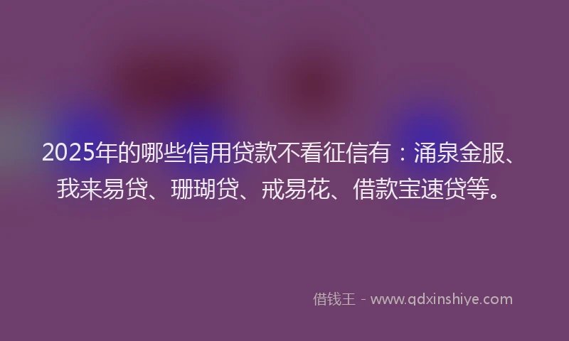 2025年的哪些信用贷款不看征信有：涌泉金服、我来易贷、珊瑚贷、戒易花、借款宝速贷等。