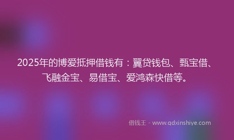 2025年的博爱抵押借钱有：翼贷钱包、甄宝借、飞融金宝、易借宝、爱鸿森快借等。