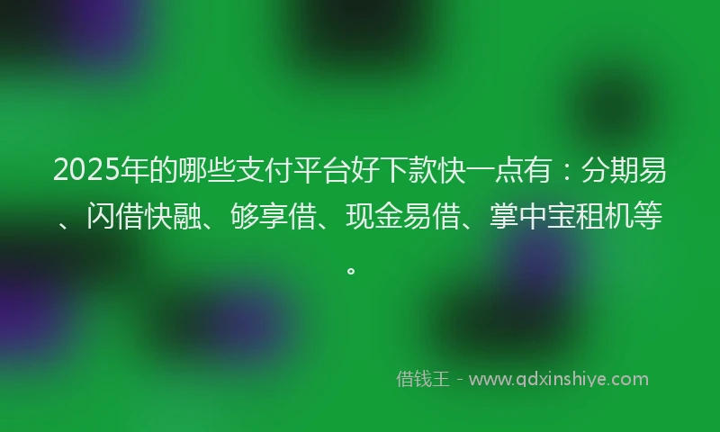 2025年的哪些支付平台好下款快一点有：分期易、闪借快融、够享借、现金易借、掌中宝租机等。