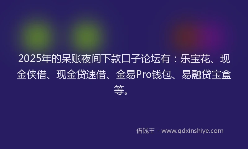 2025年的呆账夜间下款口子论坛有：乐宝花、现金侠借、现金贷速借、金易Pro钱包、易融贷宝盒等。