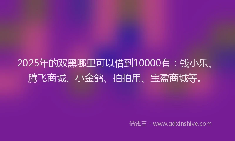 2025年的双黑哪里可以借到10000有：钱小乐、腾飞商城、小金鸽、拍拍用、宝盈商城等。
