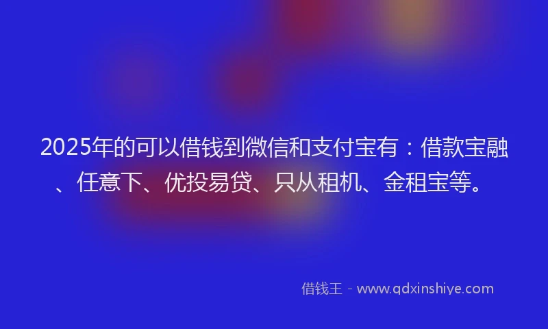 2025年的可以借钱到微信和支付宝有：借款宝融、任意下、优投易贷、只从租机、金租宝等。