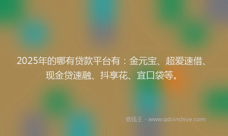 2025年的哪有贷款平台有：金元宝、超爱速借、现金贷速融、抖享花、宜口袋等。