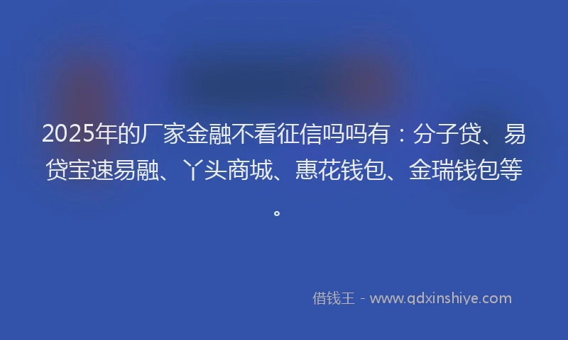 2025年的厂家金融不看征信吗吗有：分子贷、易贷宝速易融、丫头商城、惠花钱包、金瑞钱包等。