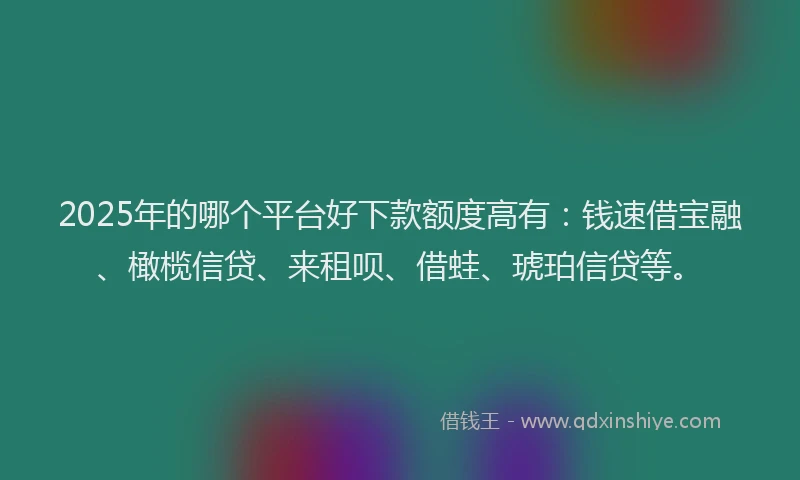 2025年的哪个平台好下款额度高有：钱速借宝融、橄榄信贷、来租呗、借蛙、琥珀信贷等。