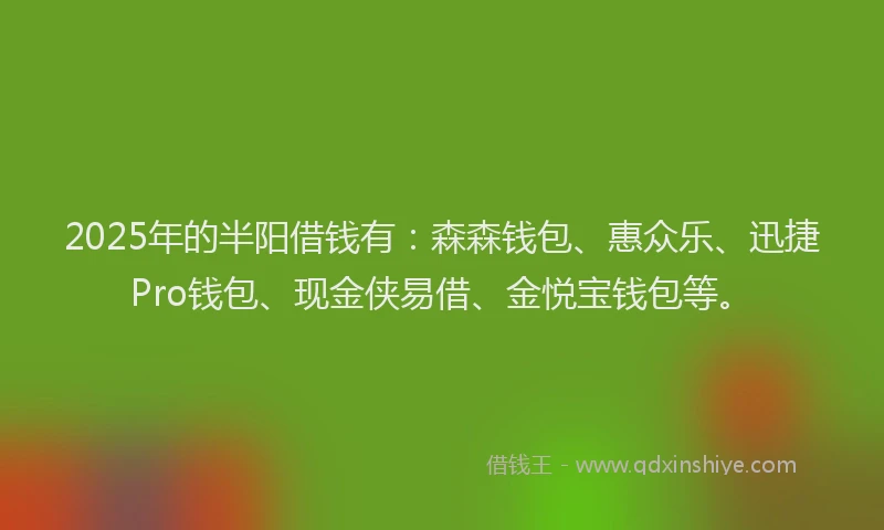 2025年的半阳借钱有：森森钱包、惠众乐、迅捷Pro钱包、现金侠易借、金悦宝钱包等。