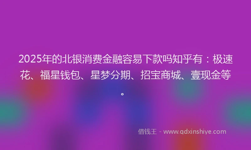 2025年的北银消费金融容易下款吗知乎有：极速花、福星钱包、星梦分期、招宝商城、壹现金等。