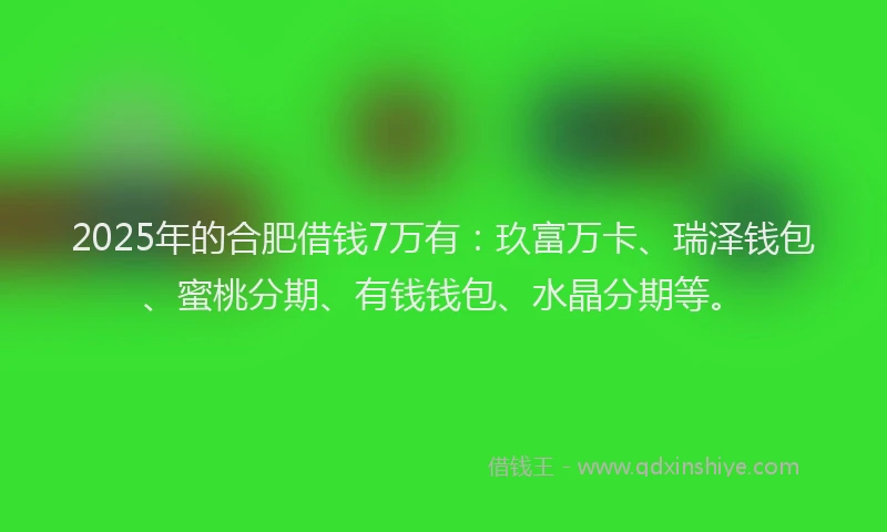 2025年的合肥借钱7万有：玖富万卡、瑞泽钱包、蜜桃分期、有钱钱包、水晶分期等。