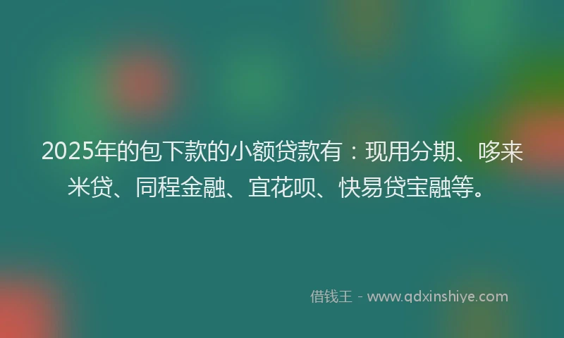 2025年的包下款的小额贷款有：现用分期、哆来米贷、同程金融、宜花呗、快易贷宝融等。