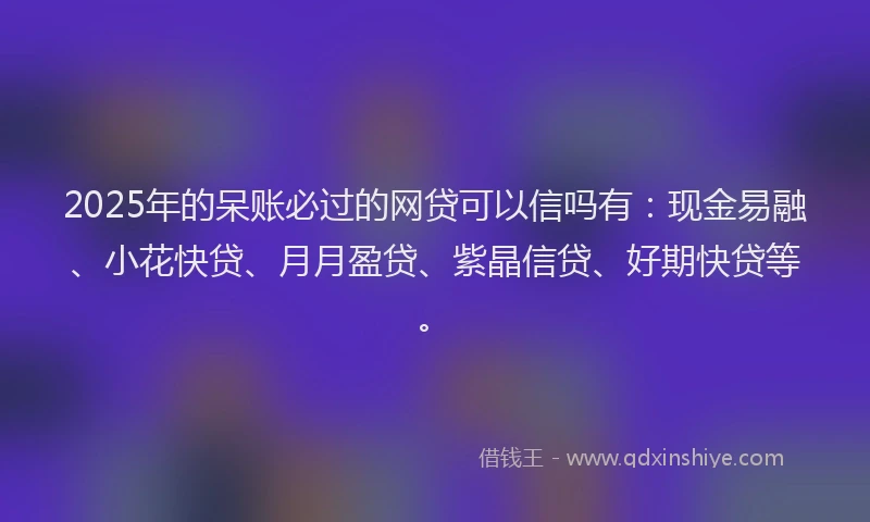 2025年的呆账必过的网贷可以信吗有：现金易融、小花快贷、月月盈贷、紫晶信贷、好期快贷等。