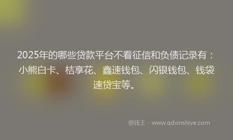 2025年的哪些贷款平台不看征信和负债记录有：小熊白卡、桔享花、鑫速钱包、闪银钱包、钱袋速贷宝等。