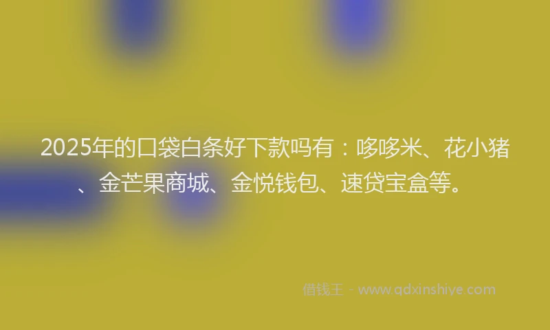 2025年的口袋白条好下款吗有：哆哆米、花小猪、金芒果商城、金悦钱包、速贷宝盒等。