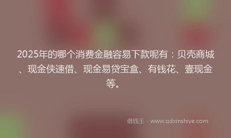 2025年的哪个消费金融容易下款呢有：贝壳商城、现金侠速借、现金易贷宝盒、有钱花、壹现金等。