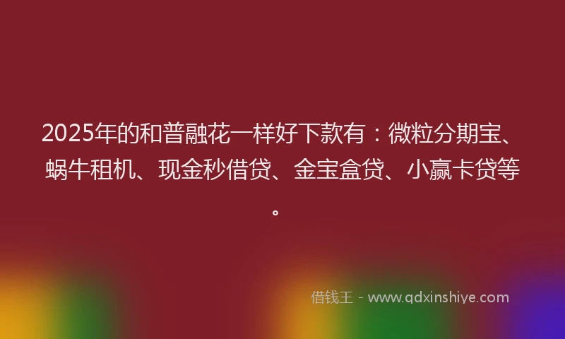 2025年的和普融花一样好下款有：微粒分期宝、蜗牛租机、现金秒借贷、金宝盒贷、小赢卡贷等。