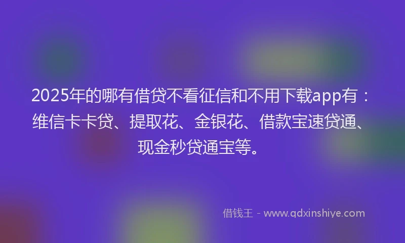 2025年的哪有借贷不看征信和不用下载app有：维信卡卡贷、提取花、金银花、借款宝速贷通、现金秒贷通宝等。