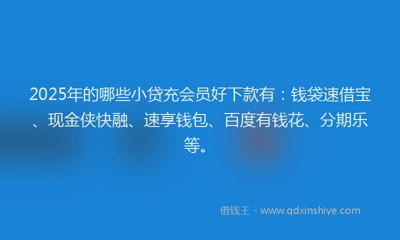 2025年的哪些小贷充会员好下款有：钱袋速借宝、现金侠快融、速享钱包、百度有钱花、分期乐等。