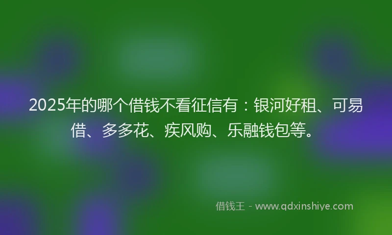 2025年的哪个借钱不看征信有：银河好租、可易借、多多花、疾风购、乐融钱包等。
