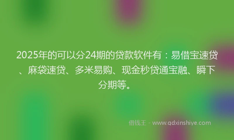 2025年的可以分24期的贷款软件有：易借宝速贷、麻袋速贷、多米易购、现金秒贷通宝融、瞬下分期等。