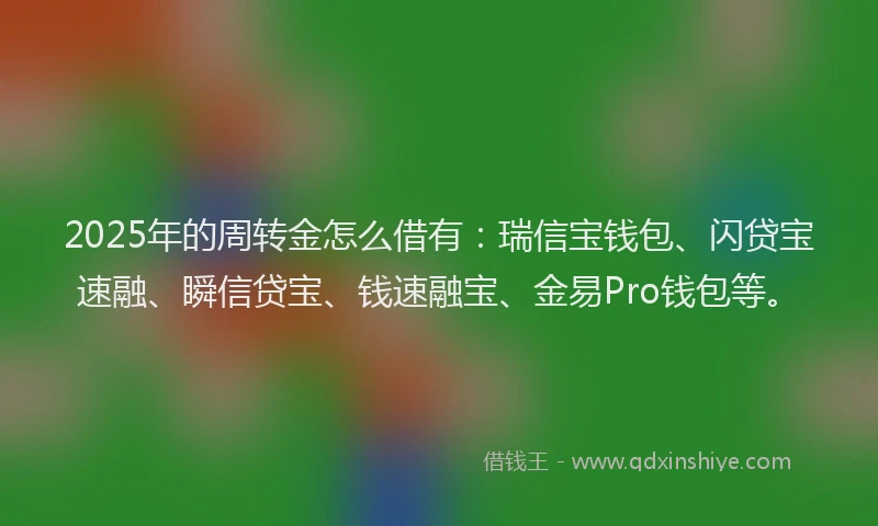 2025年的周转金怎么借有：瑞信宝钱包、闪贷宝速融、瞬信贷宝、钱速融宝、金易Pro钱包等。