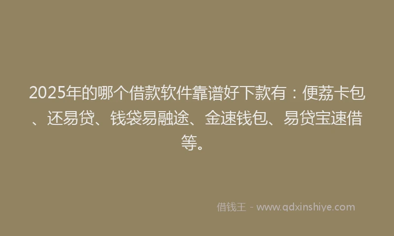 2025年的哪个借款软件靠谱好下款有：便荔卡包、还易贷、钱袋易融途、金速钱包、易贷宝速借等。