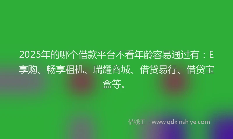 2025年的哪个借款平台不看年龄容易通过有：E享购、畅享租机、瑞耀商城、借贷易行、借贷宝盒等。