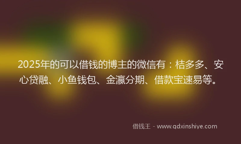 2025年的可以借钱的博主的微信有：桔多多、安心贷融、小鱼钱包、金瀛分期、借款宝速易等。