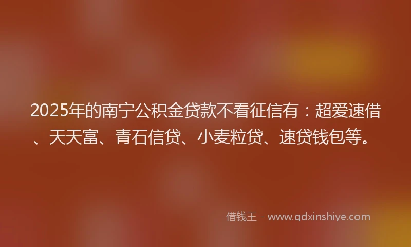 2025年的南宁公积金贷款不看征信有：超爱速借、天天富、青石信贷、小麦粒贷、速贷钱包等。