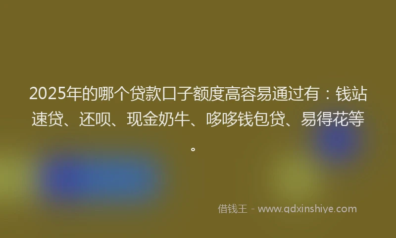 2025年的哪个贷款口子额度高容易通过有：钱站速贷、还呗、现金奶牛、哆哆钱包贷、易得花等。