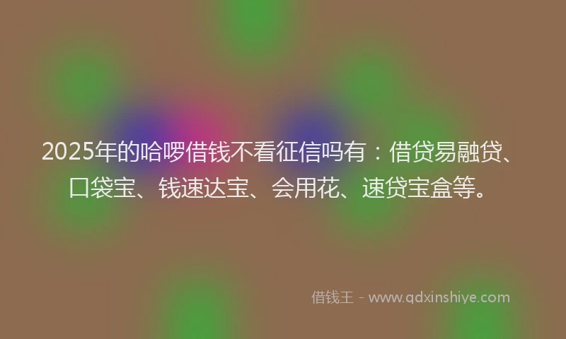 2025年的哈啰借钱不看征信吗有：借贷易融贷、口袋宝、钱速达宝、会用花、速贷宝盒等。